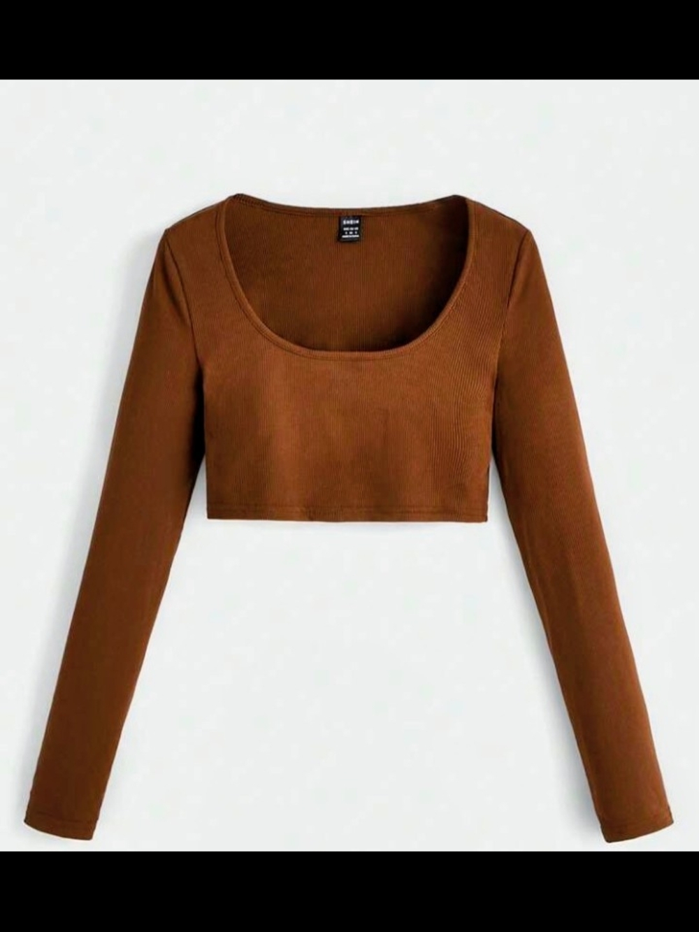 Ribbed Scoop Neck Crop Top — Brown